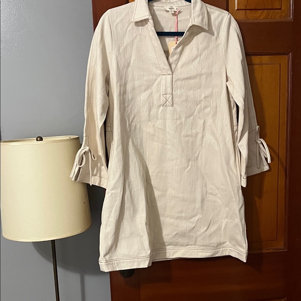 Entro Cream Mini Dress with pockets cream denim
